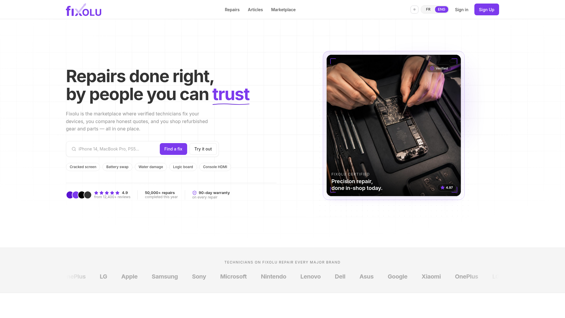 Fixolu live product interface