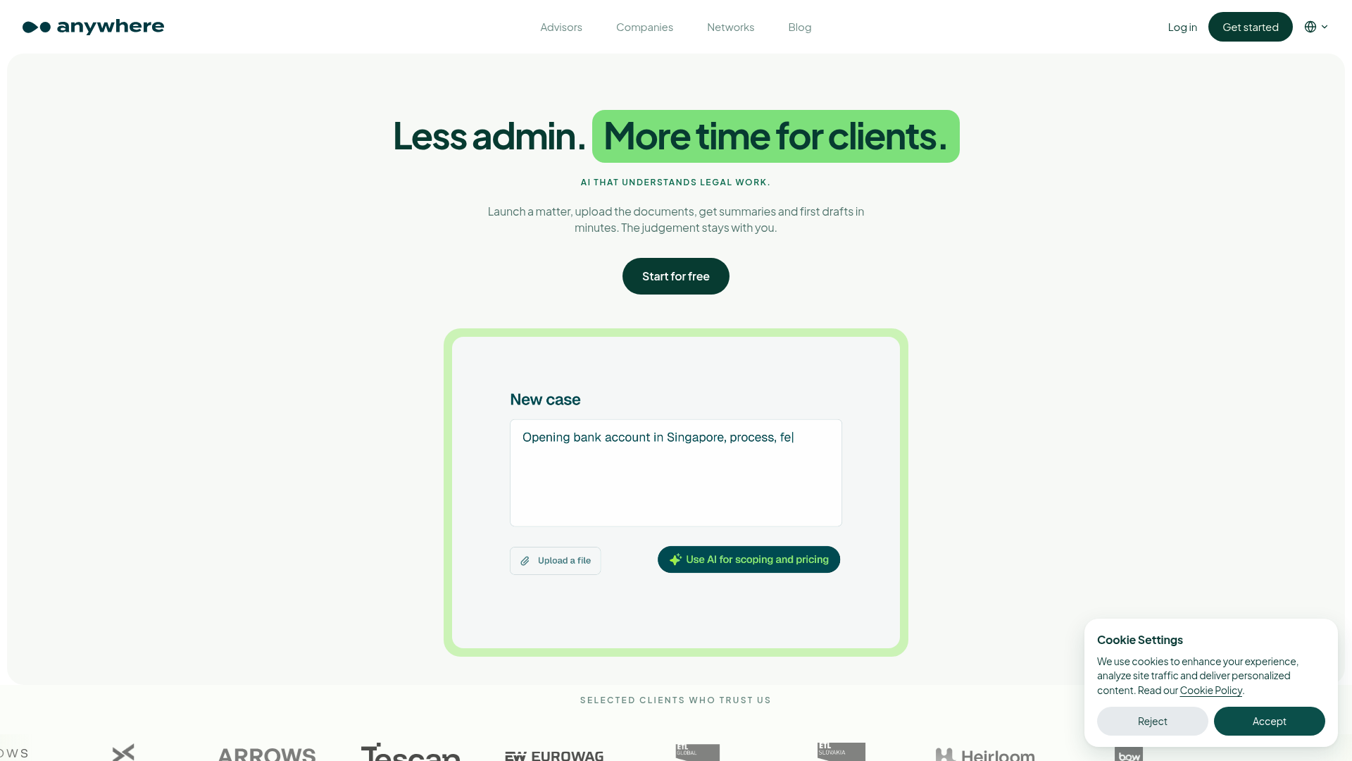 Anywhere Legal live product interface