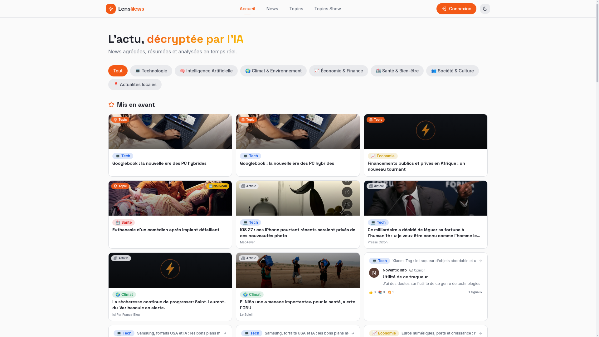 LensNews live product interface